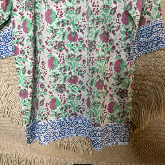 SZ BLOCKPRINTS green / pink floral 3/4 sleeves cotton tunic top M - Picture 10 of 10